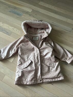 Zara Kids Light Pink Hooded Raincoat with Faux-Fur Lining